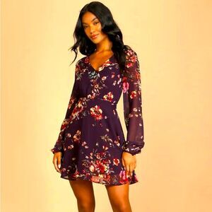 Lulus Purple Floral Print Dress